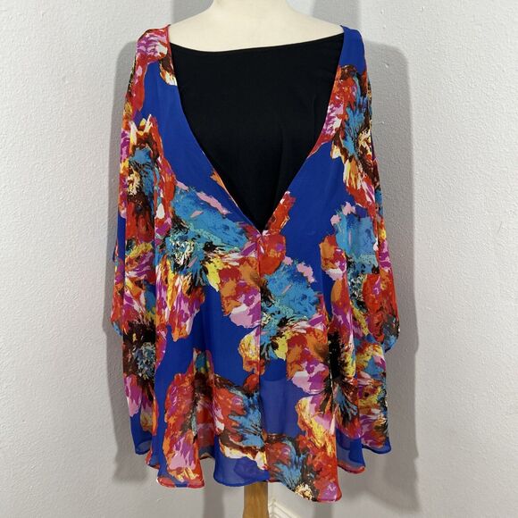 Sara‎ Michelle Blouse Womens 3X Floral Flutter Sleeves Whimsical Romantic Fairy - Picture 1 of 16